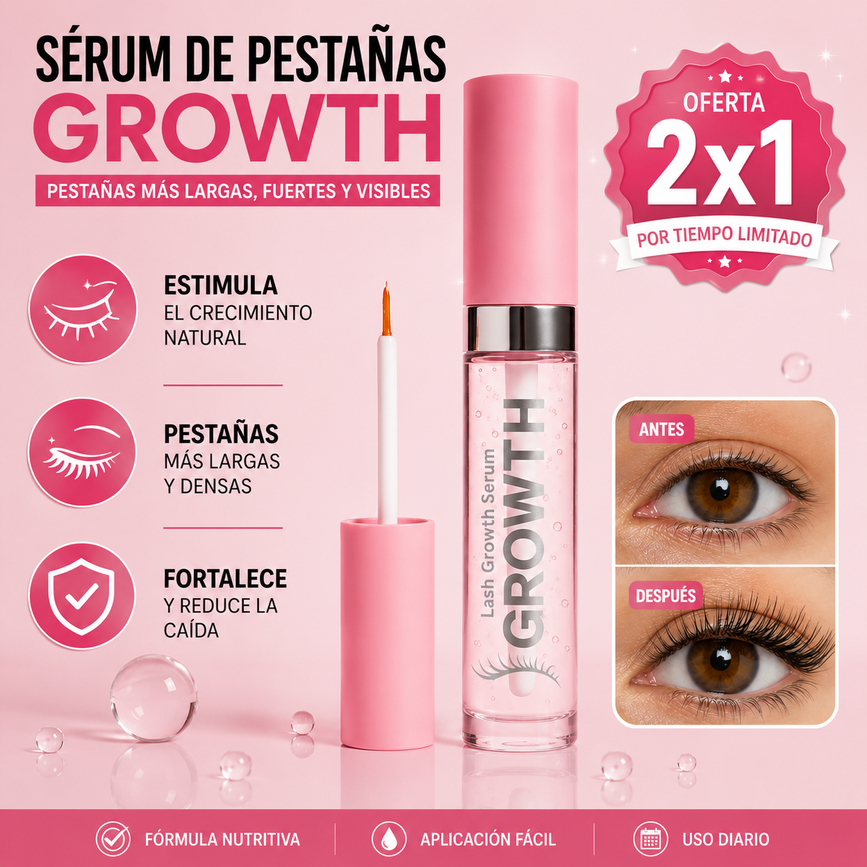 Sérum de Pestañas Growth | 2x1 Pestañas Más Largas