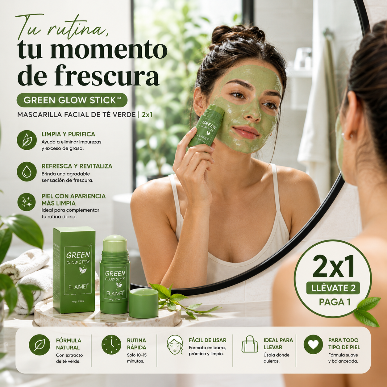 Green Glow Stick | Mascarilla Purificante de Té Verde 2x1