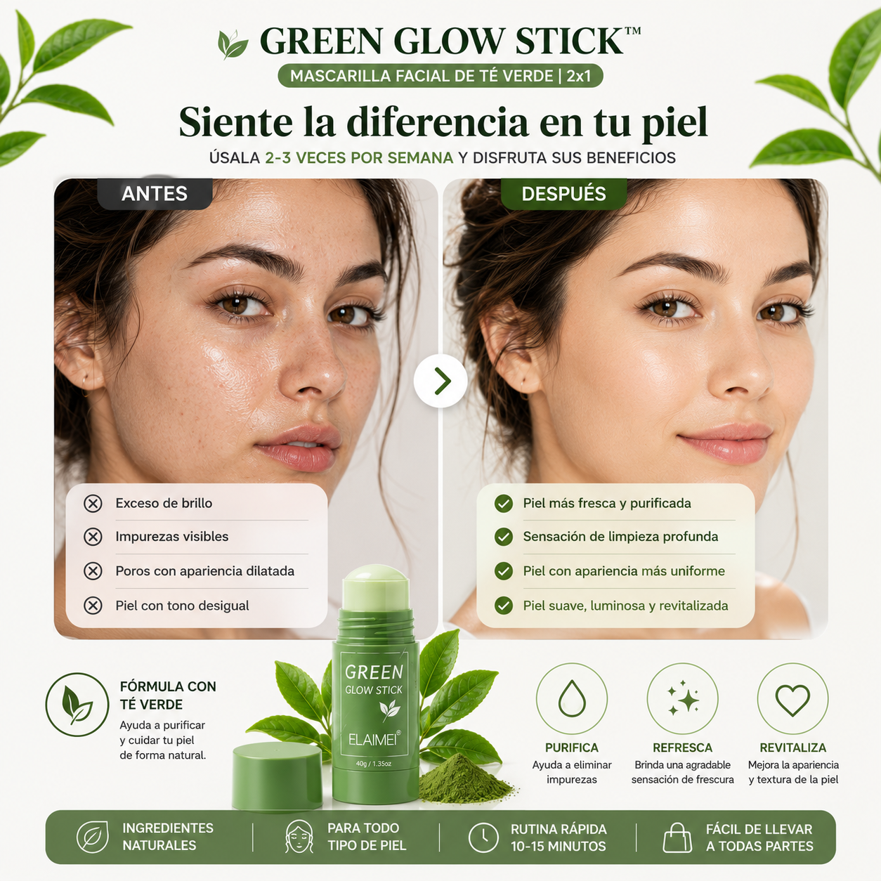 Green Glow Stick | Mascarilla Purificante de Té Verde 2x1
